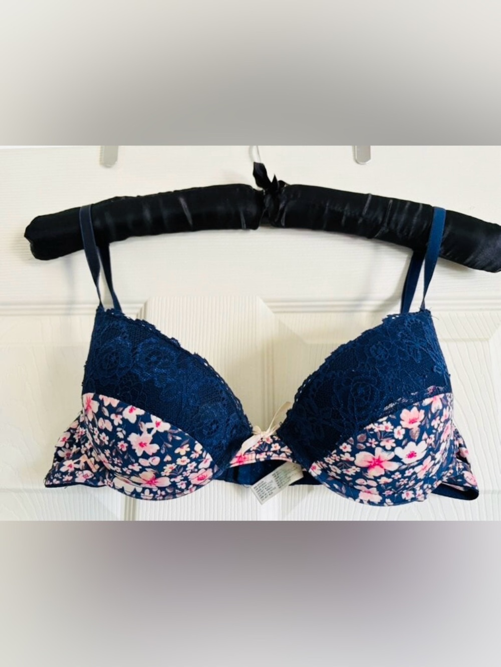 LAURA ASHLEY SIZE 32B~NAVY LACE FLORAL PUSH UP UNDERWIRE BRA WOMEN INTIMATES